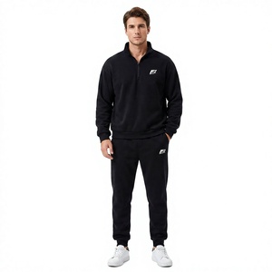 Half Zip Men's Jogger <b>Tracksuit</b> Set Custom Streetwear Quarter zip up Sweat Suit Wholesale USA Supplier Relaxed Fit 100% Cotton - Product Image 3