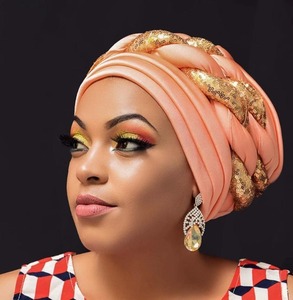 Turbante de Pelo Moderno al por Mayor, Turbante de Lentejuelas Brillantes para Mujer, Pañuelo Grande para la Cabeza, Turbantes Personalizados para Damas Africanas - Product Image 2