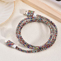 Câble de charge rapide USB-A vers Type-C rose avec strass, blindage tressé, matériau TPE, cordon de données décoratif de luxe avec diamants