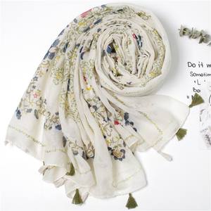 韓国風イミテーションコットン素材レディーススカーフ90CM丈女性用スタイリッシュカシューナッツ柄ショール - Product Image 2