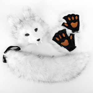 Halloween simulación Lobo diente máscara <span class=keywords><strong>3D</strong></span> conjunto Cosplay Lobo Solitario peluche animal cola fiesta baile Accesorios - Product Image 3