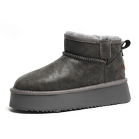 Bottes de neige basses en cuir véritable pour femme, doublées de laine, confortables, rehaussantes, imperméables, épaisses et chaudes, à tige courte pour l'hiver