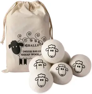 Gratis Monster Hot Sale Eco-Vriendelijke 6 Pack Biologische Wol Droogballen Wasserij Nieuw-Zeeland Witte Droger Wollen Ballen