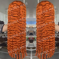 Perruque de cheveux humains bouclés bruts birmans couleur gingembre, densité 250, pré-épilée, avec dentelle frontale HD transparente 13x4, sans colle, vente en gros