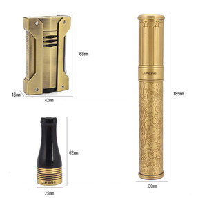 Jaune doré Couleur Cigare Coffret cadeau 6 Pièces Briquet Tube Cendrier Ciseaux Pour Cigare Accessoire - Product Image 3