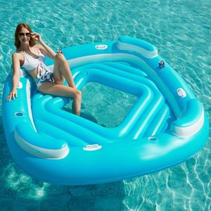 Summer Fun Giant <b>Inflatable</b> Floating Island Pool <b>Float</b> Multi Person Lounger with Cup Holders Lake Beach Water Relaxation - Product Image 6