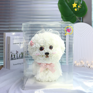 Bouquet de roses éternelles fait main avec chiot <span class=keywords><strong>maltais</strong></span>, coffret cadeau pour anniversaire, petite amie, Saint-Valentin, Nouvel An, Noël, Fête des Mères - Product Image 3