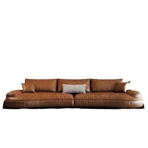 Italienisches minimalist isches Leders ofa gebogen Retro Kopfs chicht Rindsleder Wohnzimmer moderne einfache Designer <span class=keywords><strong>Sofa</strong></span> Kombination - Product Image 4