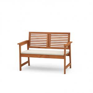 Banc de patio en bois massif pour 2 personnes avec dossier et coussin, sièges d'extérieur au design moderne et contemporain - Product Image 1