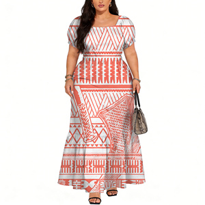 Abito alla Moda con Motivo Tribale Fidžiano <span class=keywords><strong>Rosa</strong></span>, Trendy e Molto Richiesto per le Feste Abito da donna con scollo a O e gonna ampia - Product Image 1