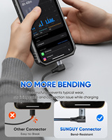 Cable USB Tipo-C de Nylon SUNGUY de 90 Grados, Cable de Carga Rápida de 18W, Cable de Datos USB C de Ángulo Recto para Teléfono Móvil, Banco de Energía y Uso en Automóvil