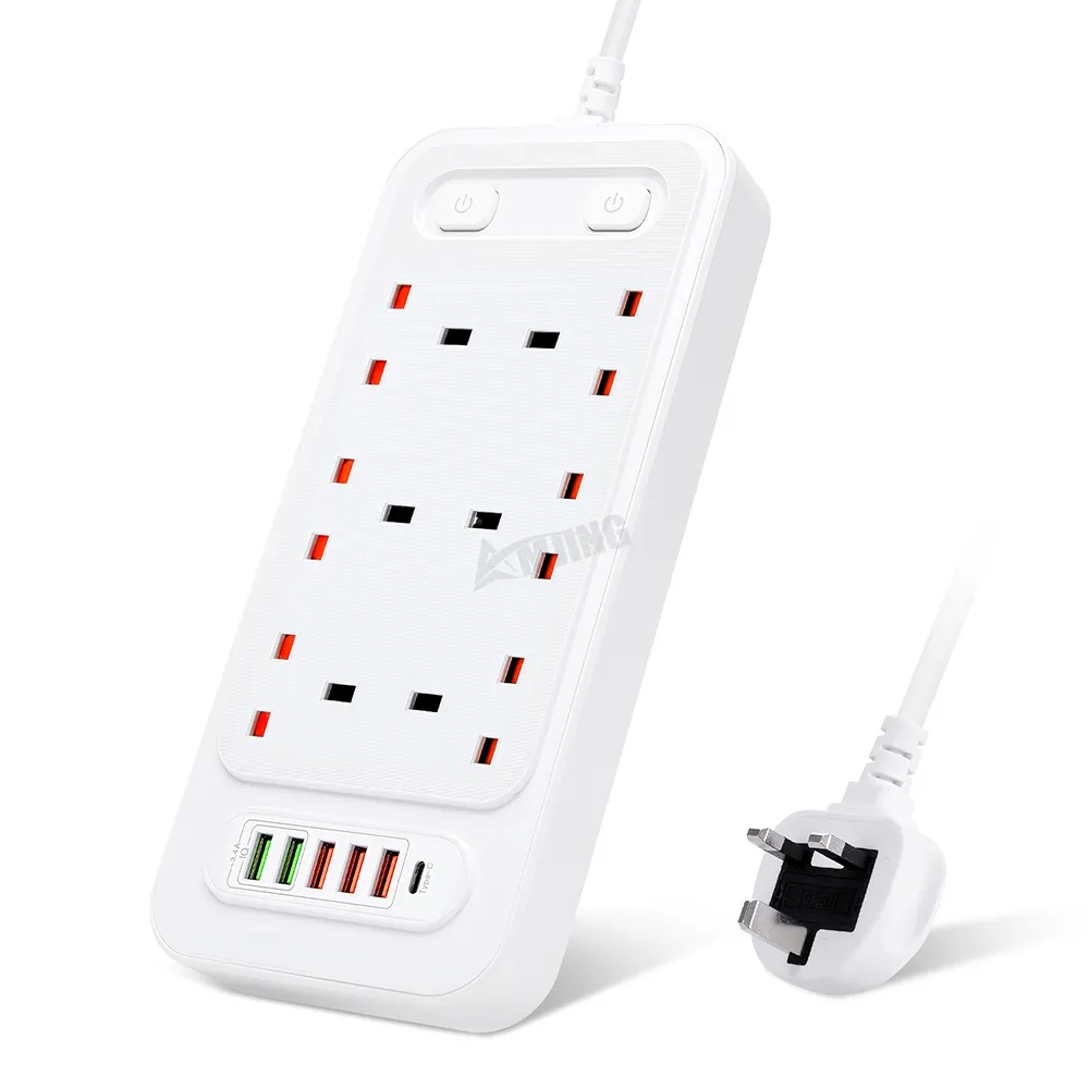 Power Strip Extension UK Standard 6 Outlets 2M Wire Surge Protector Plug USB Charger Electric Power Socket With Double Switch
