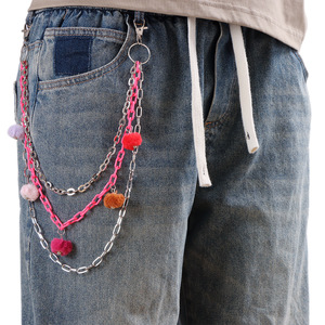 โซ่คาดเอวหลายชั้นแบบพอมพอมสำหรับผู้หญิง โลหะผสมสังกะสี สไตล์ฮิปฮอป เครื่องประดับกางเกงยีนส์ สำหรับใส่ทุกวัน - Product Image 5