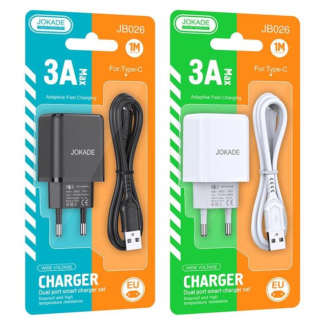 JOKADE Dual Port USB Phone Charger Cable Set 3A Mobile Phone Charger EU Plug Fast Travel Wall Phone Charger