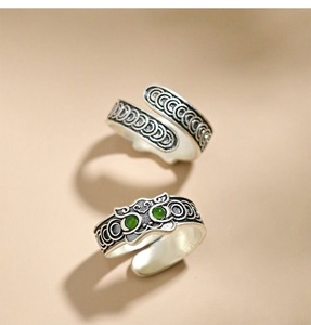 Anillos 드 파레자 중국 토템 복고풍 실버 색상 길조 야수 모방 호탄 옥 사자 반지 남성용 - Product Image 5