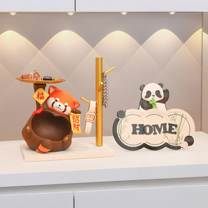 Cute Panda Keychain Resin Figurine Lucky Cat Home Desktop Decoration Feng Shui Living Room Multi Piece Package - Product Image 1