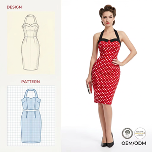 Abito Midi Floreale Vintage Retrò con Stampa Personalizzata, Girocollo, Vita Alta a Contrasto, Vestibilità Aderente, Stile Anni '<span class=keywords><strong>50</strong></span>, per Ufficio e Carriera Donna - Product Image 3