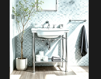 Meuble-lavabo en acier inoxydable 304 poli chromé haute brillance avec pieds brillants et vasque en céramique artistique, lavabo en porcelaine de boutique, console