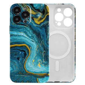 Marble Pattern Magnetic Wireless <strong>Charging</strong> Phone Case Gilt <strong>Halo</strong> Dyed Texture Case for Iphone 14 11 12 13 for Iphone 15 Pro Max - Product Image 2