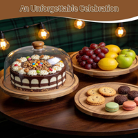Support à gâteau en bois avec couvercle, 12 pouces, support à gâteau rond en bois avec couvercle en acrylique, fond plat, support à dessert rond en bois