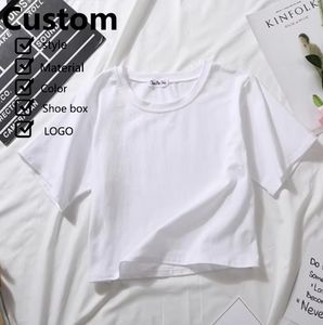 Soild couleur coton T-shirt Vintage décontracté haut court femmes été O cou à manches courtes Slim Fit basique t-shirts chemise - Product Image 1