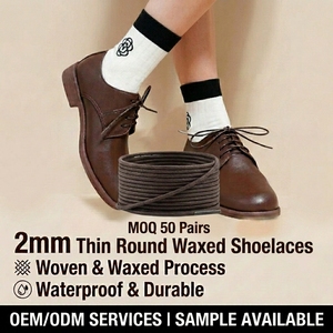 WEGOODZF Lacets ronds en <span class=keywords><strong>cuir</strong></span> ultra-fins 2mm lacets fins en gros légèrement cirés pour hommes et femmes chaussures habillées bottes - Product Image 1