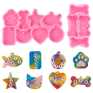 Pet Tag Nhựa Khuôn Mẫu Con Chó Mèo Xương Hình Dạng Mặt Dây Chuyền Silicone Khuôn Mẫu Cho Móc Chìa Khóa Tự Làm Thủ Công Mỹ Nghệ Vật Nuôi Cổ Áo Tên Tag Quyến Rũ Làm