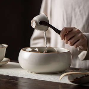 Chinese Retro Ru Kiln <b>Tea</b> Washer Large Ceramic Water Bowl Beige Porcelain Cup Washer For <b>Tea</b> <b>Set</b> Household Use - Product Image 2