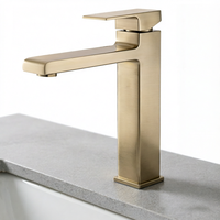 Robinet de lavabo carré haut de gamme HONGDEC en laiton brossé, à poser sur le plan, monotrou, monocommande, eau froide et chaude