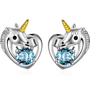 Pendientes de Unicornio E588, Aleación de Zinc Blanca, Zirconia Redonda con Engaste de Garra, Diseño de Animal Adorable, Joyería de Moda para Mujer, Regalo - Product Image 1