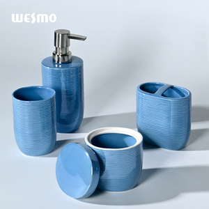 Modern Blue Porcelain Toilet Decoration Eight-piece <strong>Bathroom</strong> Accessories Set Eco-Friendly Ceramic Soap Dispenser Luxury Wesmo - Product Image 4