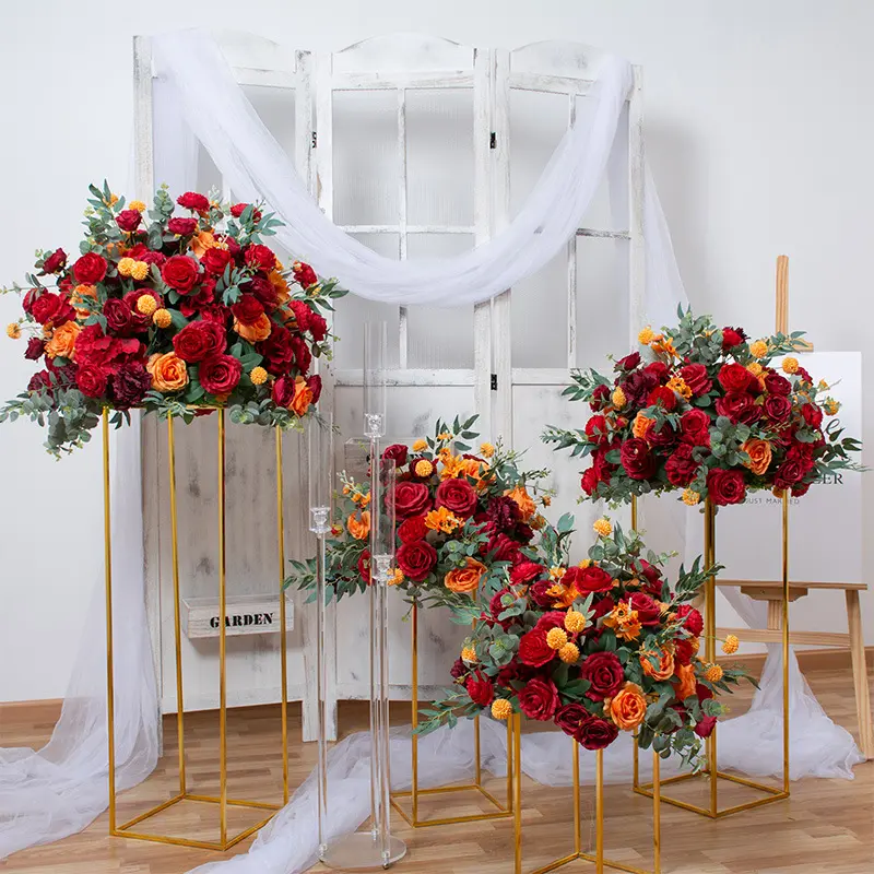 Table de mariage artificielle personnalisée en soie blanche rose et fleur verte centres de table pour décorations de mariage