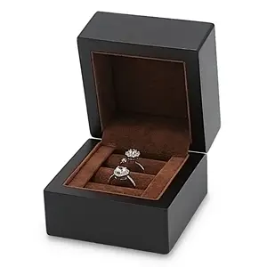 Factory direct supply dark custom wood ring box with double ring inserts wooden jewelry box