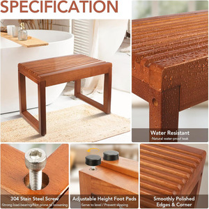 Tabouret de salle de bain en teck, bois massif, 60x29x43cm, banc de douche antidérapant, siège de drainage pour baignoire et spa - Product Image 3