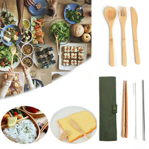 Wholesale Custom Travel Portable <strong>Reusable</strong> Black Organic Bamboo Flatware Utensil <strong>Cutlery</strong> <strong>Set</strong> in Pouch - Product Image 3