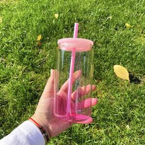 Custom logo 16oz BPA Free Ombre <b>Jelly</b> Glass Blank Sublimation <b>clear</b> Transparent Can Shaped Drinkware with Lid for Vinyl - Product Image 4