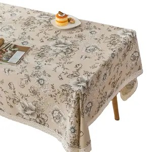 Toalha de mesa estampada do retangular, toalha de mesa de algodão e linho com borla, estoque na sala de jantar