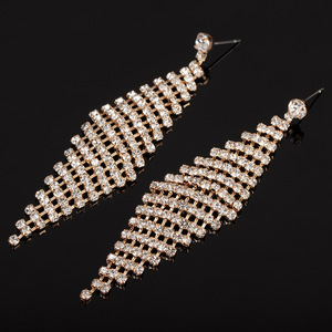 Pendientes de Moda E445, Venta Directa de Fábrica, Pendientes de Botón Personalizados con Borlas de Diamantes de Imitación y Forma de Rombo - Product Image 3