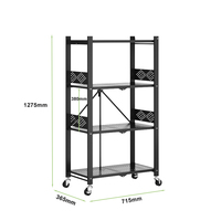 Étagère à épices pliable à 4 niveaux en acier carbone avec roulettes, multifonctionnelle pour la salle de bain et le salon