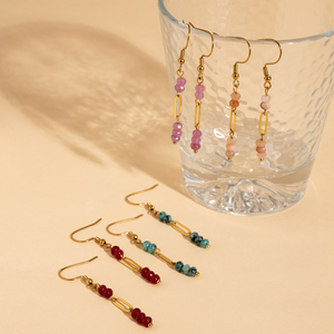 Boucles d'oreilles pendantes longues en or véritable plaqué 18 carats, style bohème fait main, pierres naturelles et perles d'eau douce mélangées, pour femmes - Product Image 3