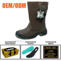 Bottes de sécurité longues pour hommes OEM, en cuir marron foncé, avec embout en acier, anti-perforation, antistatiques, résistantes à l'huile et à l'eau, semelle antidérapante en PU