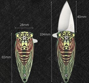มีดพับเหล็ก D2แข็งสูงขนาดเล็กลายจั๊กจั่น EDC ล่าสัตว์ด้วงเขียวกลางแจ้งป้องกันตนเองตัดดาบเครื่องมือ - Product Image 2