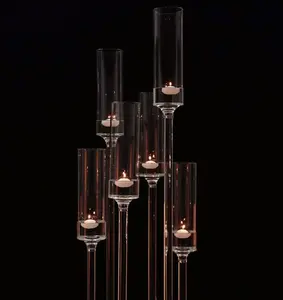 高桌婚礼装饰金属材料玫瑰金玻璃烛台8臂烛台烛台