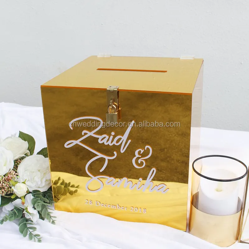 Altın aynalı dileğiyle kutusu hediye kartı kutusu bebek duş resepsiyon dekor