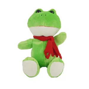 Levensechte Leuke Pluche Groene Kikker Speelgoed Met Sjaal Custom Grappige Soft Gevulde Kikker Speelgoed