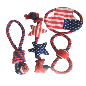 宠物吱吱玩具狗配件训练毛绒绳美国国旗狗玩具