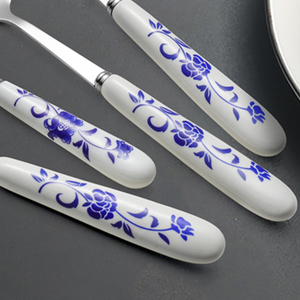 Modello Vintage cena in ceramica forchetta promozione <span class=keywords><strong>casa</strong></span> argenteria 24 pezzi in ceramica porta posate cucchiaio coltello Set forchetta per il matrimonio - Product Image 4