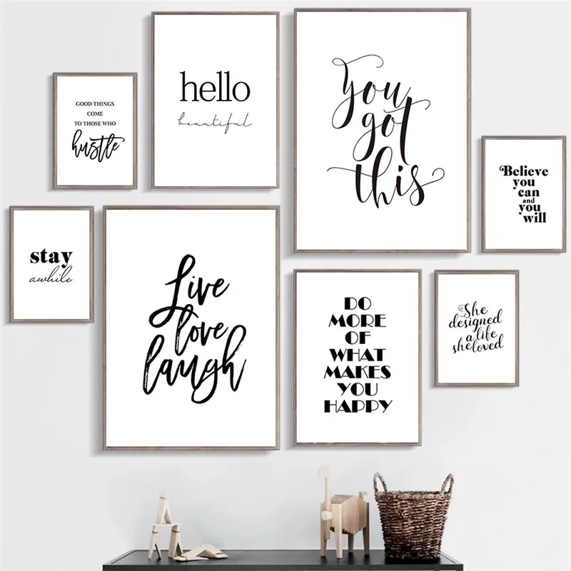 Live Love Laugh Inspiring Quotes Wall Art Canvas Painting Black White Wall Poster Prints For Home Decor