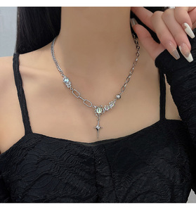 Collana Personalizzata in Stile Semplice per Coppie, Gioiello in Acciaio al Titanio con Pietra Lunare e <span class=keywords><strong>Stella</strong></span>, Collana con <span class=keywords><strong>Nome</strong></span> per Donne - Product Image 4