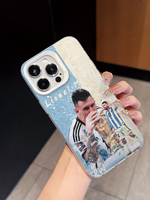 Coque d'iPhone avec impression artistique de star de football bleu et blanc, coque anti-chute en aquarelle pour les fans, coque de téléphone personnalisée pour iPhone 15 Pro Max